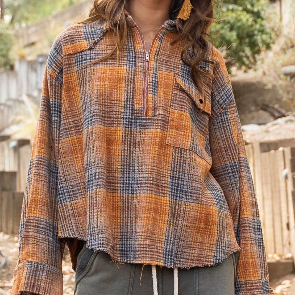 Plaid Half Zip Up Pullover